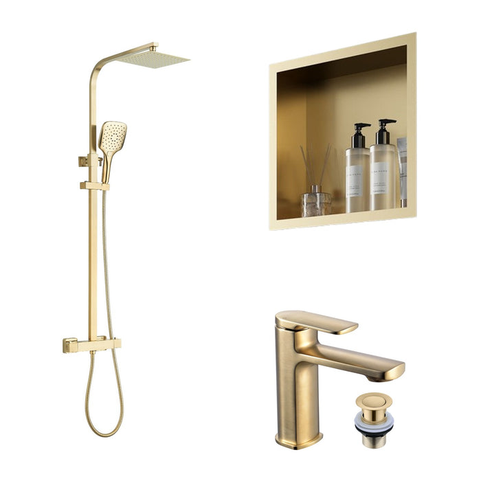 Tailored Square Shower Set, Shower Niche & Basin Mixer Tap Package