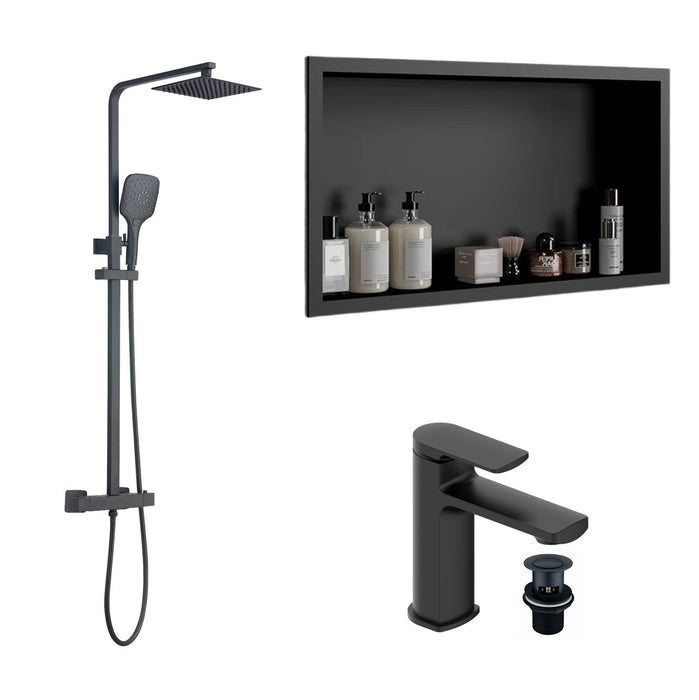 Tailored Square Shower Set, Shower Niche & Basin Mixer Tap Package