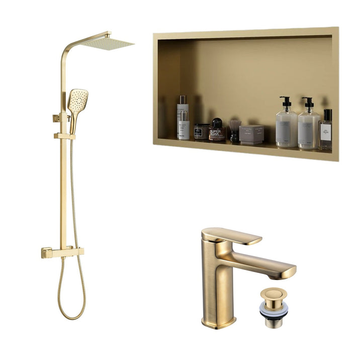Tailored Square Shower Set, Shower Niche & Basin Mixer Tap Package