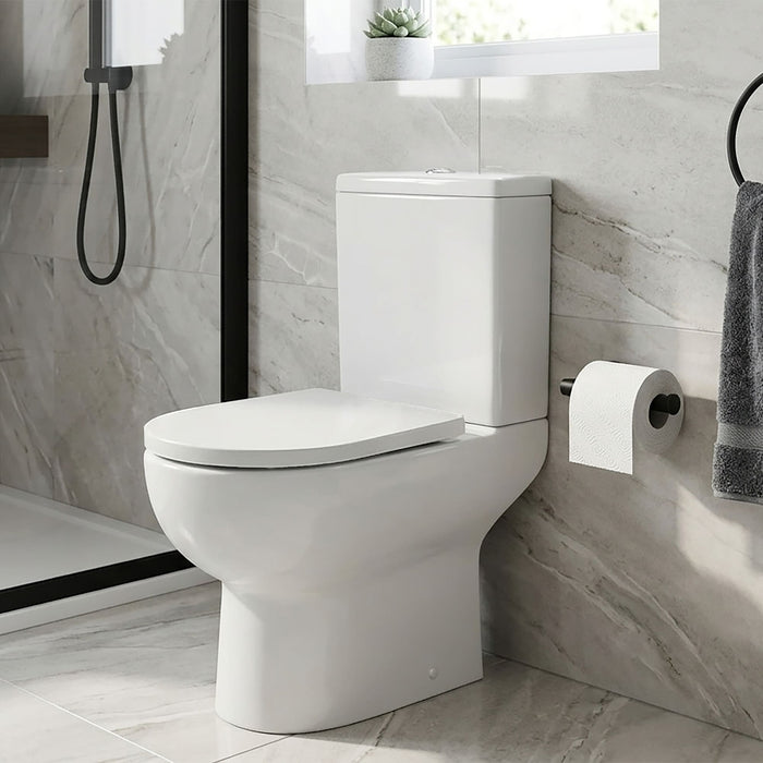 Tailored Tornio Rimless Open Back D-Shape Close Coupled Toilet with Soft Close Seat