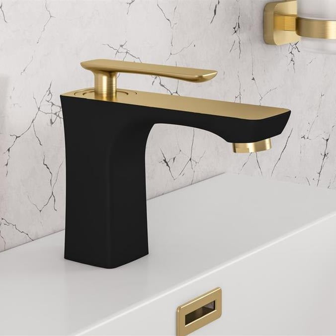Eastbrook Helston Mono Basin Mixer Tap With Waste - Matt Smooth Black/Brushed Brass