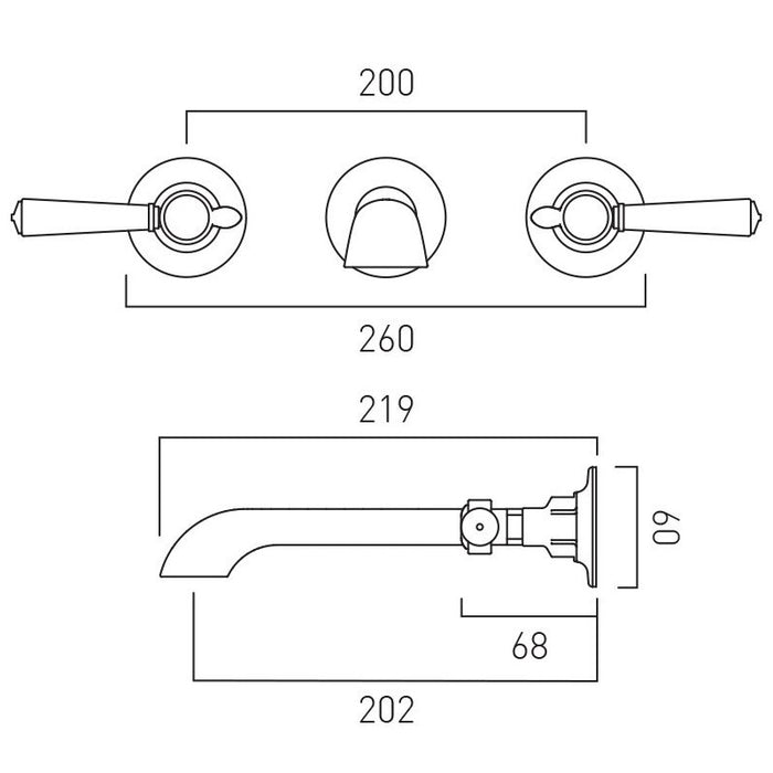 Vado Axbridge Lever 3 Hole Wall Mounted Basin Mixer Tap