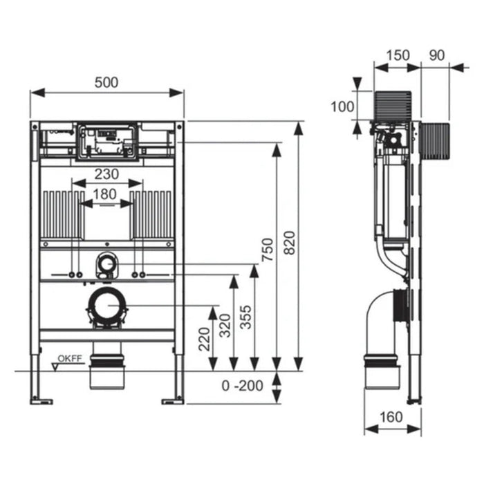 Tece Profil Wall-Hung Toilet Support Frame with Concealed