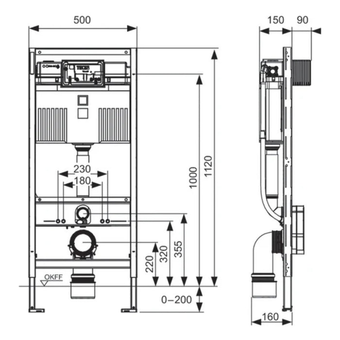 Tece Profil Wall-Hung Toilet Support Frame with Concealed