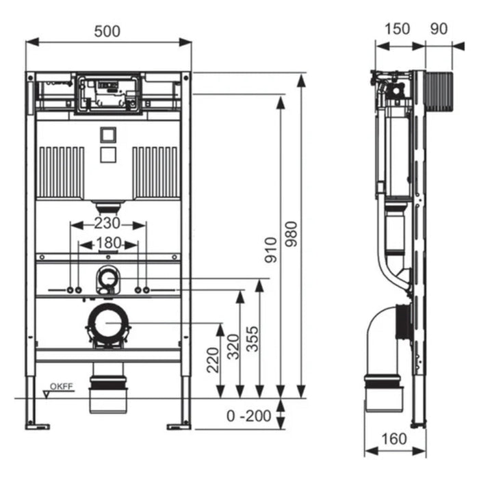 Tece Profil Wall-Hung Toilet Support Frame with Concealed