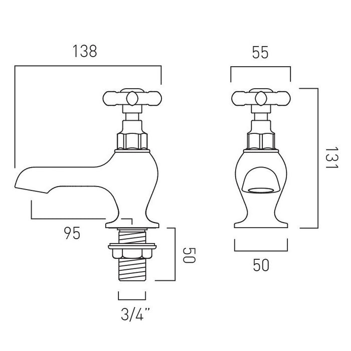 Vado Axbridge Crosshead Bath Pillar Taps