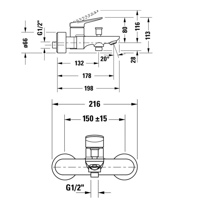 Duravit Wave Wall Mounted Bath Shower Mixer Tap