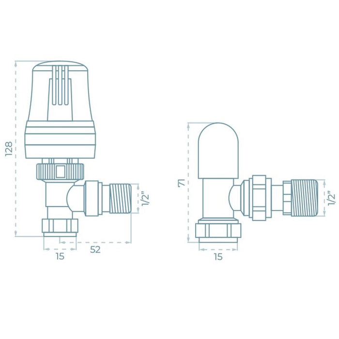Sonas Thermostatic Angled Radiator Valve and Lockshield Set - Chrome/White