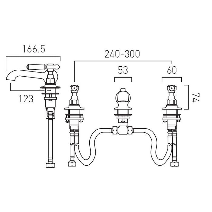 Vado Axbridge Lever 3 Hole Basin Mixer Tap With Pop-Up Basin Waste