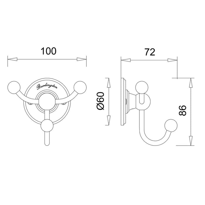 Burlington Traditional Triple Robe Hook Chrome
