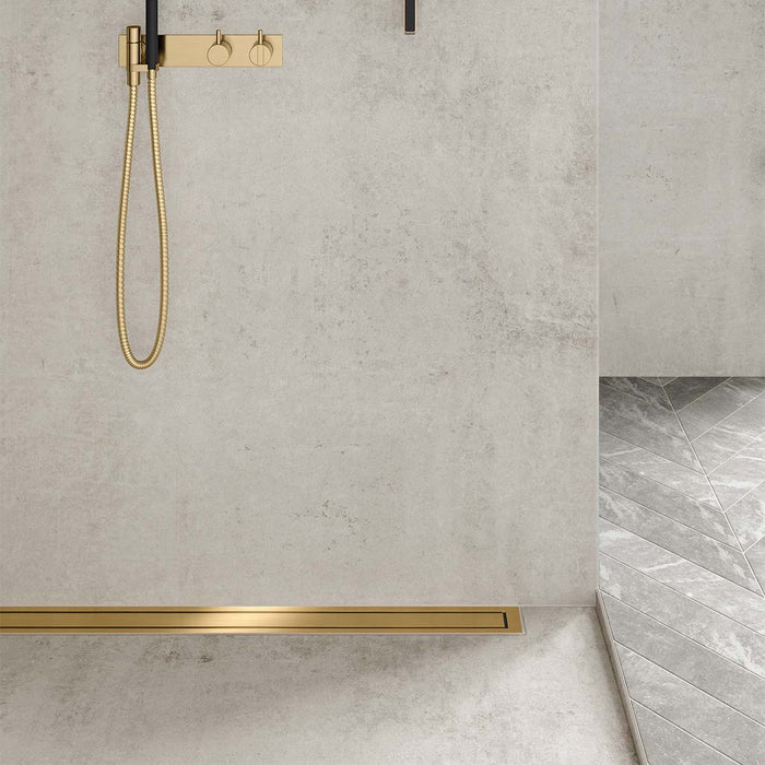 UniSlope 1K Brushed Brass Long Linear Drain Wetroom Shower