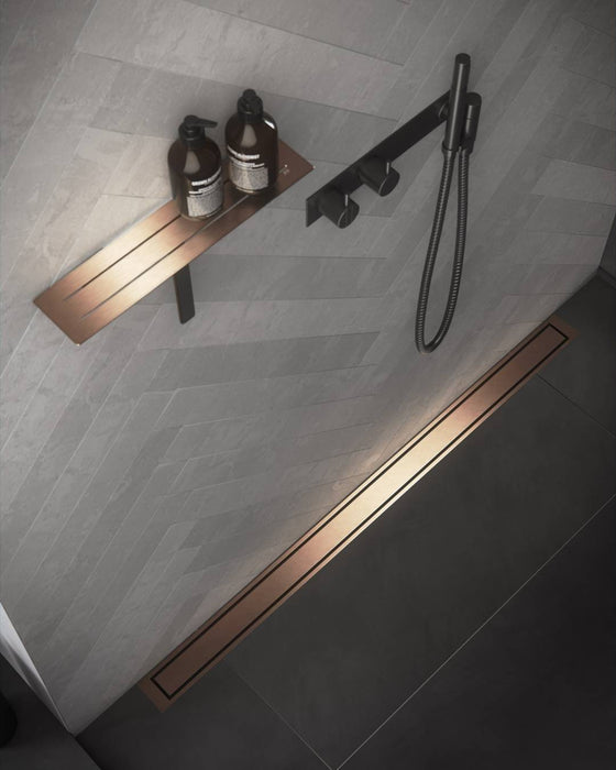 UniSlope 1K Brushed Copper Long Linear Drain Wetroom Shower