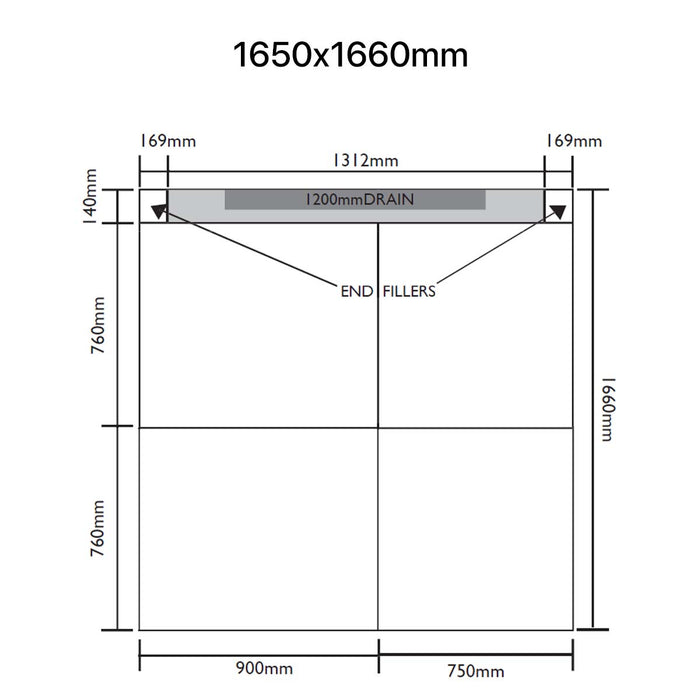 UniSlope 1K Long Linear Drain HighLine Cassette & 15mm