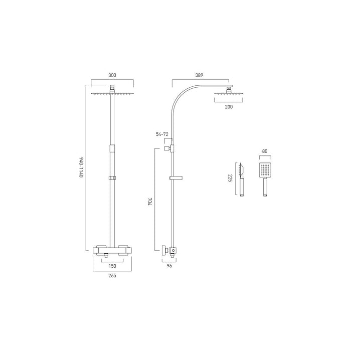 Vado Aquablade Adjustable Square Thermostatic Shower column