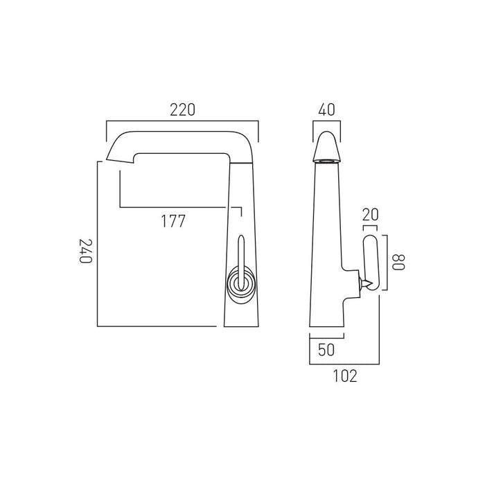 Vado Arrondi Deck Mounted Kitchen Mixer Tap With Lever