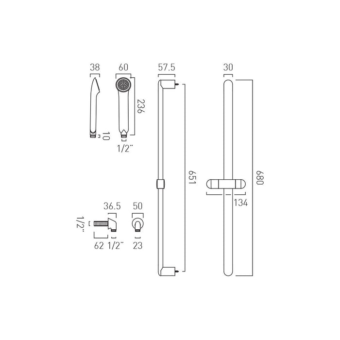 Vado Arrondi Single Function Slide Rail Shower Kit