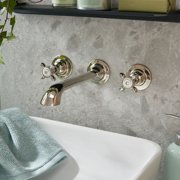 Vado Axbridge Crosshead 3 Hole Wall Mounted Basin Mixer Tap
