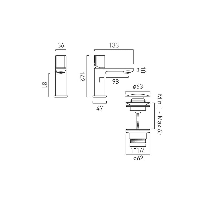 Vado Cameo Knob Deck Mounted Mini Mono Basin Mixer Tap