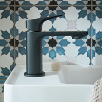 Vado Cameo Lever Deck Mounted Mini Mono Basin Mixer Tap and Universal Basin Waste, Matt Black