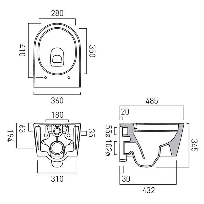 Vado Cameo Round Rimless Wall Hung Toilet With Slimline