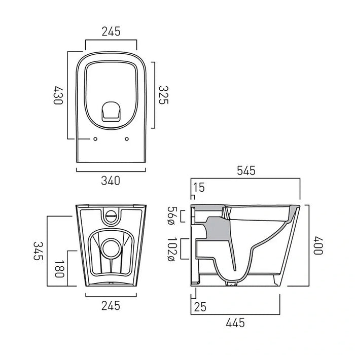Vado Cameo Soft Square Rimless Back To Wall Toilet