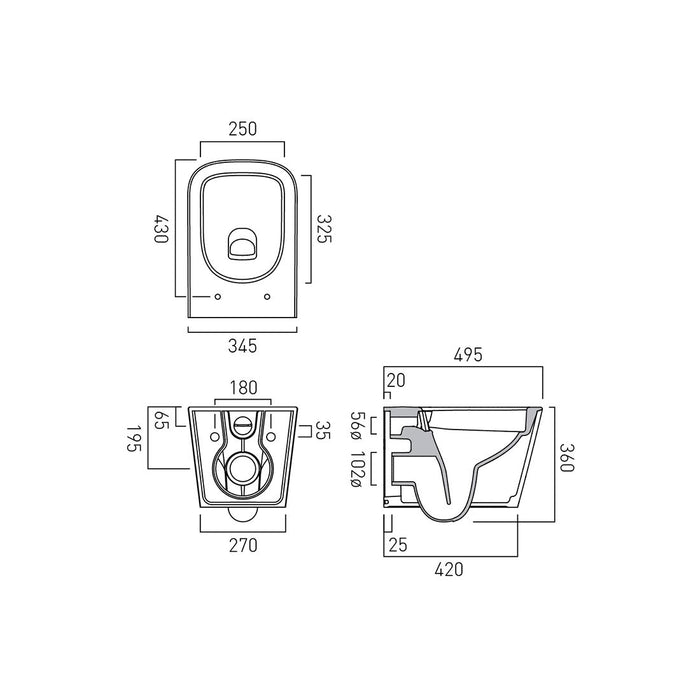 Vado Cameo Soft Square Rimless Wall Hung Toilet