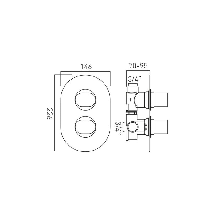 Vado DX Life 1 Outlet 2 Handle Thermostatic Concealed