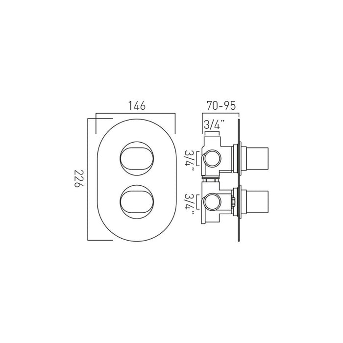 Vado DX Life 3 Outlet 2 Handle Thermostatic Concealed