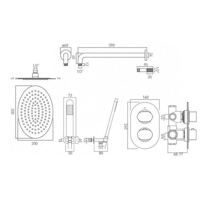 Vado DX Life Two Outlet Two Handle Thermostatic Shower set