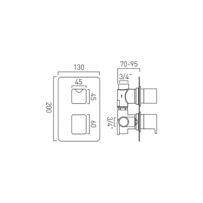 Vado DX Phase 1 Outlet 2 Handle Thermostatic Concealed