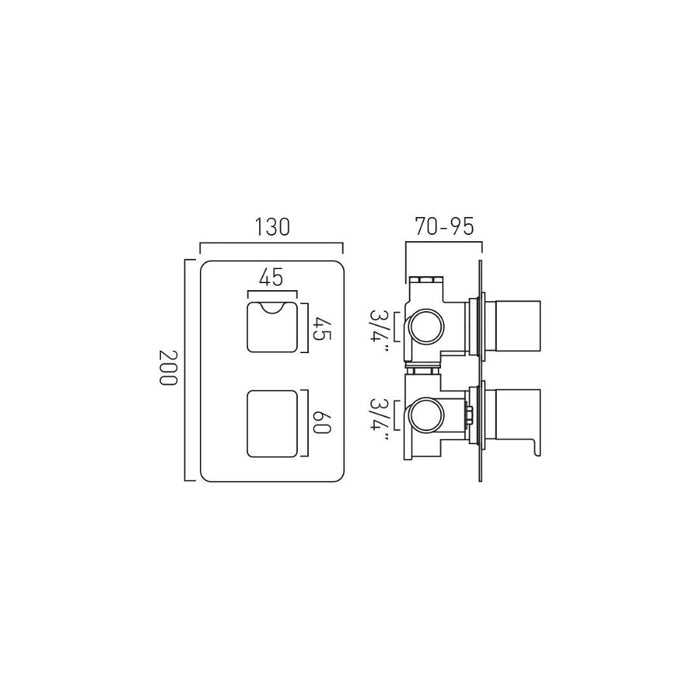 Vado DX Phase 2 Outlet 2 Handle Thermostatic Concealed
