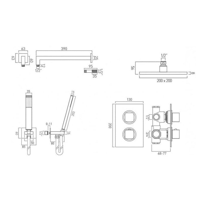Vado DX Phase 2 Outlet 2 Handle Thermostatic Shower set