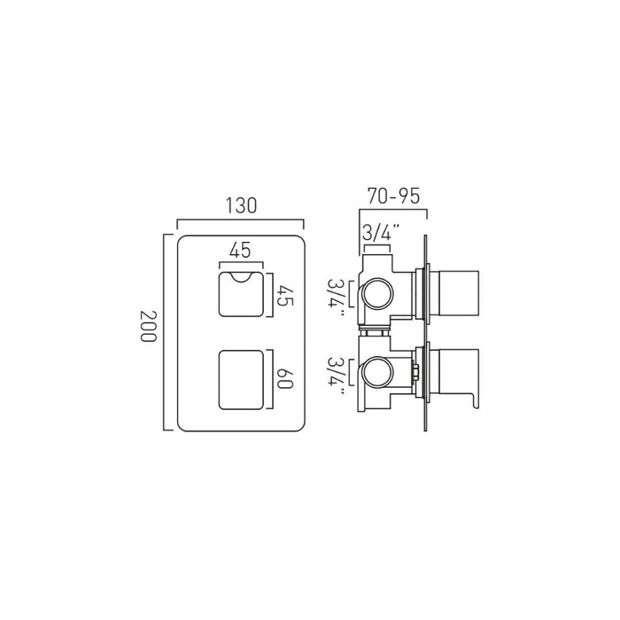 Vado DX Phase 3 Outlet 2 Handle Thermostatic Concealed