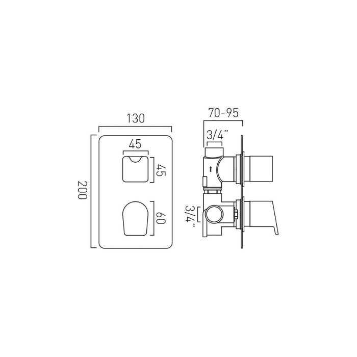 Vado DX Photon 1 Outlet 2 Handle Thermostatic Concealed