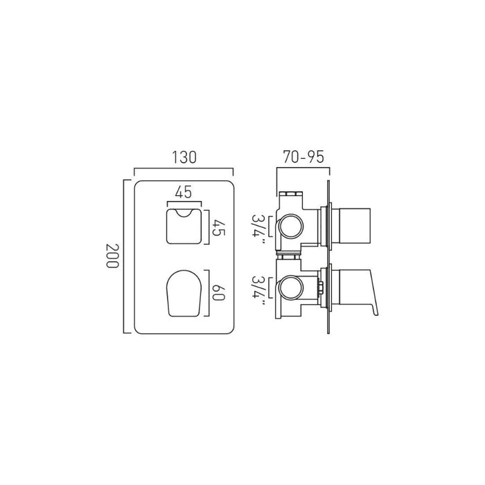 Vado DX Photon 2 Outlet 2 Handle Thermostatic Concealed