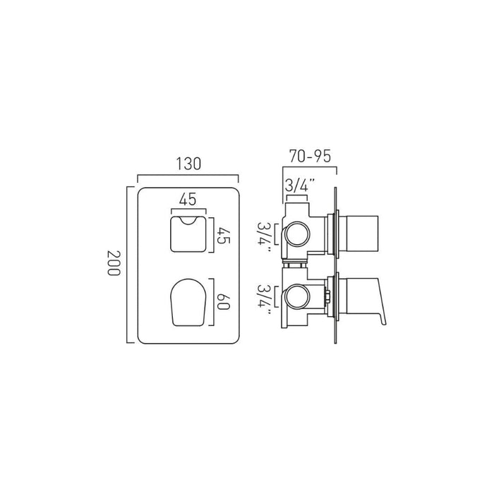 Vado DX Photon 3 Outlet 2 Handle Thermostatic Concealed
