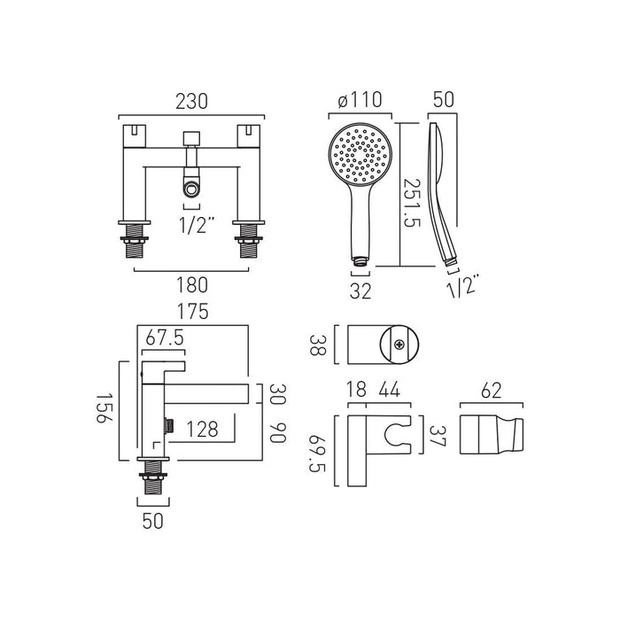 Vado Edit Bath Shower Mixer Tap With Shower Kit - Bath