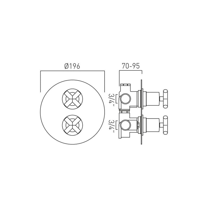 Vado Elements 2 Outlet 2 Crosshead Handles Thermostatic
