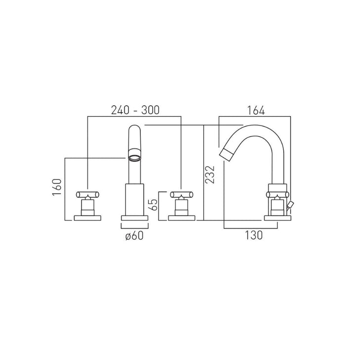 Vado Elements Deck Mounted 3 Hole Basin Mixer Tap With Pop