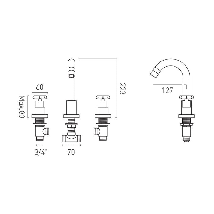 Vado Elements Deck Mounted 3 Hole Bath Filler Tap