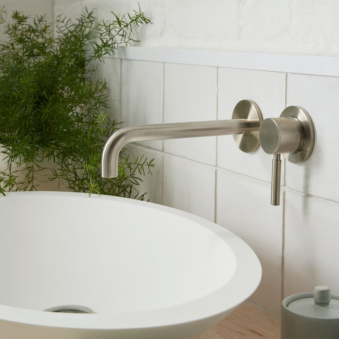 Vado Knurled Accents Slimline Wall Mounted Basin Mixer Tap