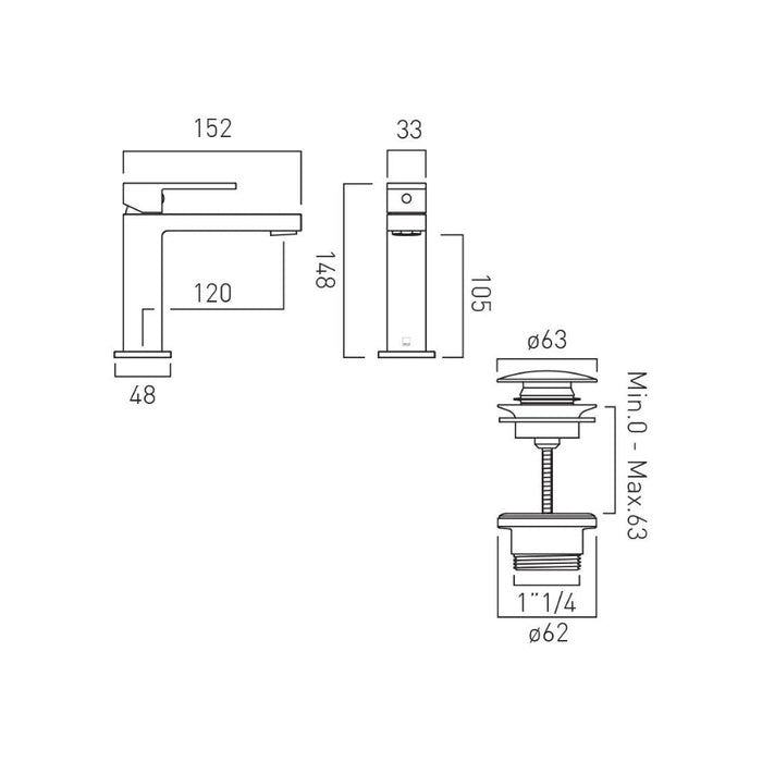 Vado Notion Slimline Mono Basin Mixer Tap With Universal