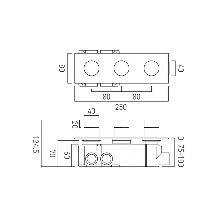 Vado Omika Noir Horizontal 3 Outlet Thermostatic Concealed