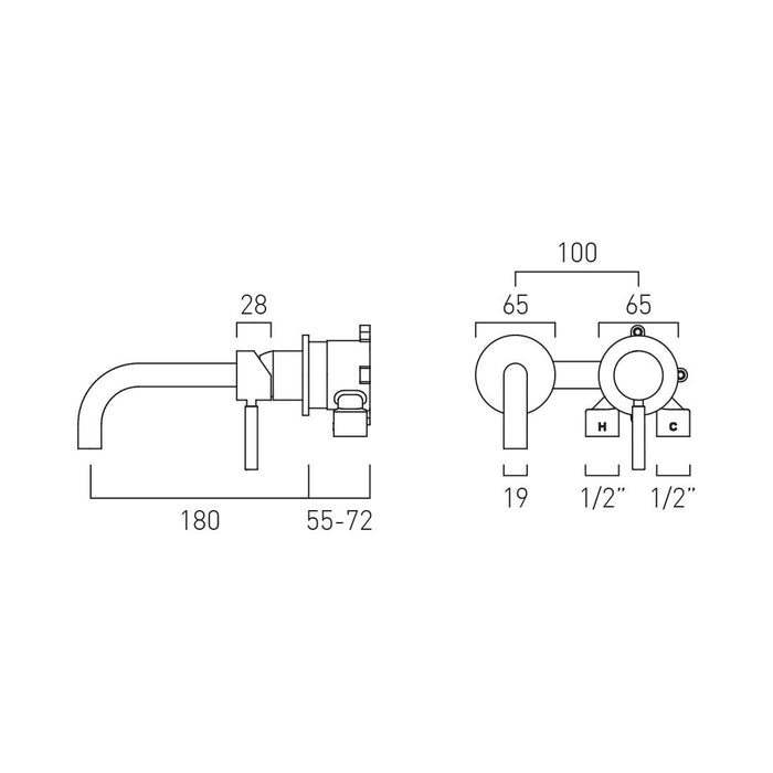 Vado Origins Slimline Wall Mounted Basin Mixer Tap - Basin