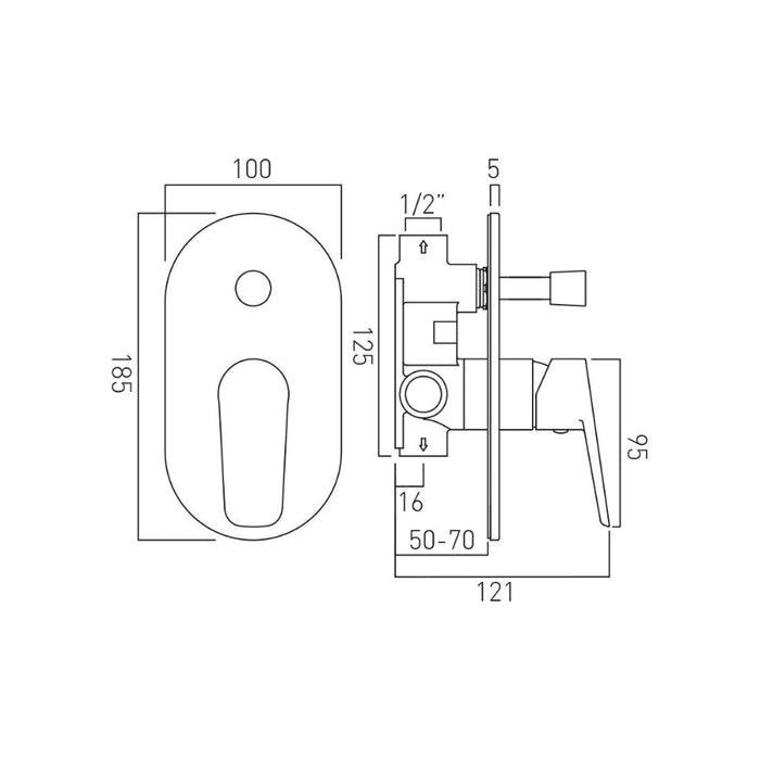 Vado Photon 2 Outlet 1 Handle Concealed Manual Shower Valve