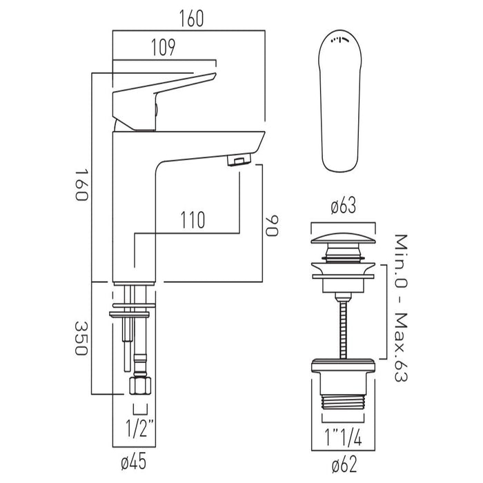 Vado Photon Mono Basin Mixer Tap With Universal Waste
