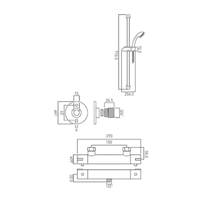 Vado Prima Thermostatic Exposed Shower Set - Chrome