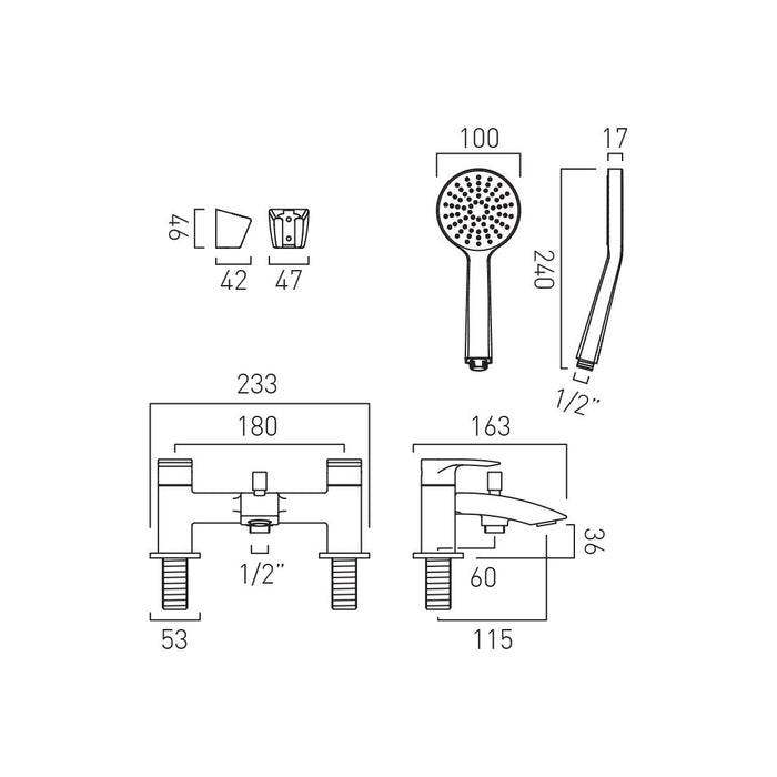 Vado Rowe Deck Mounted Bath Shower Mixer Tap With Shower