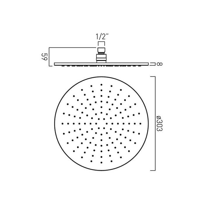 Vado Showering Solutions Round Slimline Shower Head - 300mm
