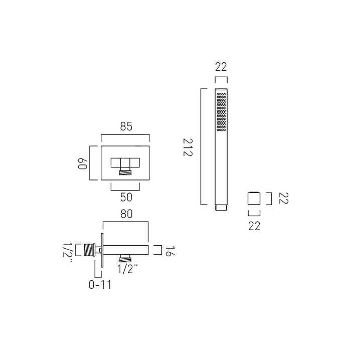 Vado Showering Solutions Square Single Function Mini Shower